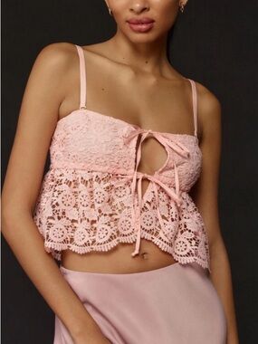 Anthropologie Blush Pink Crochet Lace tie Camisole w/ removable straps